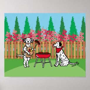 Poster Cartoon de Flores Hollyhock do Partido do churrasc