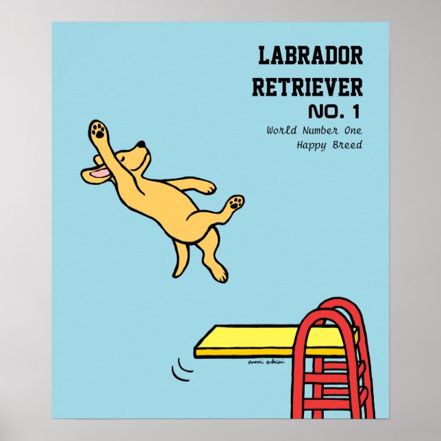 Poster Cartoon de mergulho amarelo Labrador (Frente)