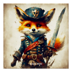 Pôster Cartoon de Pirata de Fox Fantasy Cute Vivid