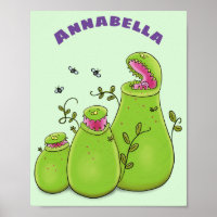 Cartoon de plantas carnívoras verdes e engraçadas