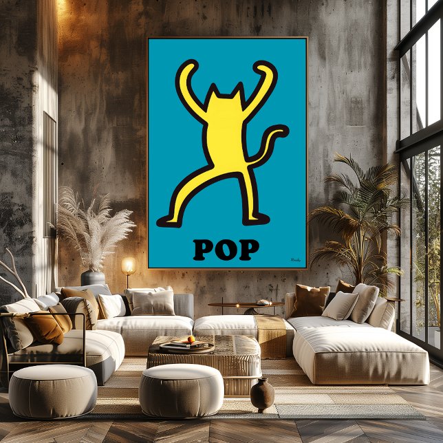 Poster Cartoon de Pop de Gato Amarelo e Negrito Silhout A (Criador carregado)