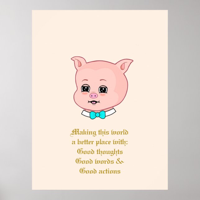 Poster Cartoon de porco bonito e palavras positivas (Frente)