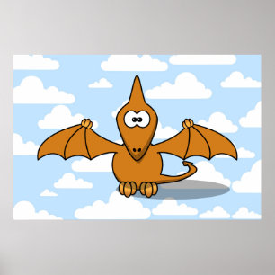 Pôster Cartoon de Pterodactyl Laranja