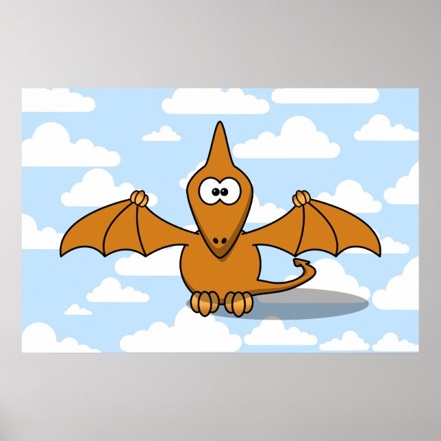 Pôster Cartoon de Pterodactyl Laranja (Frente)