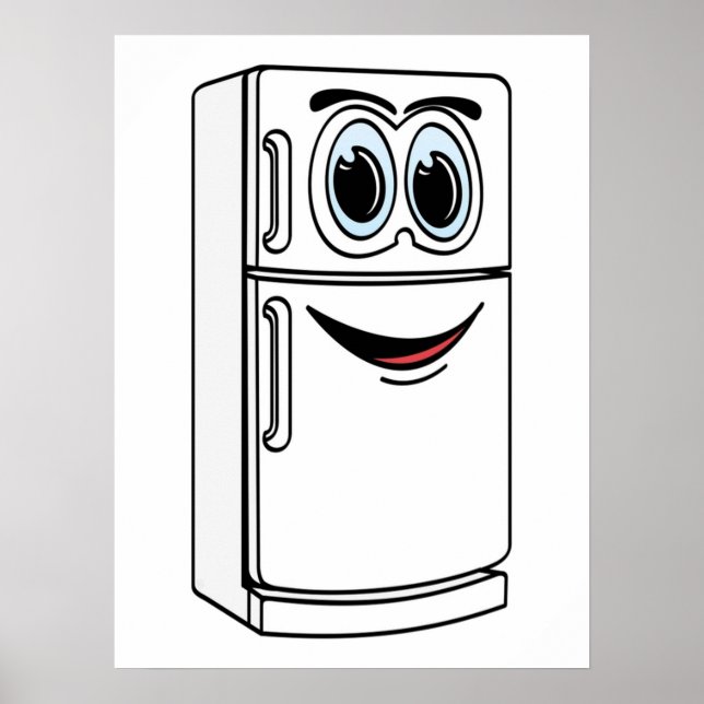 Poster Cartoon de refrigerador branco (Frente)