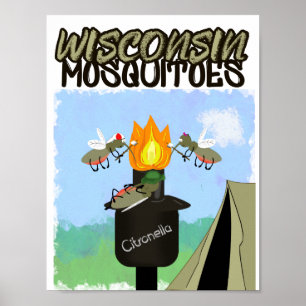 Poster Cartoon de Wisconsin Mosquitos - Camping de Tiki