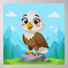 Poster Cartoon Eagle on Rock – Cute Vector Character