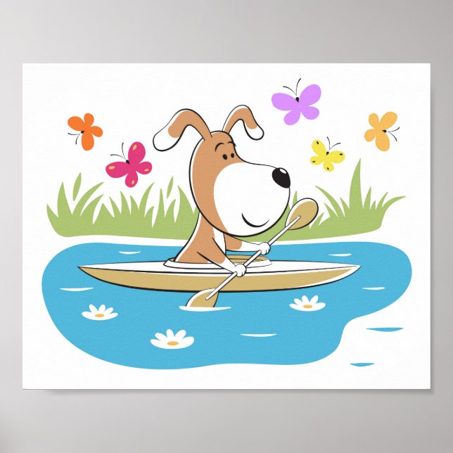 Poster Cartoon Engraçado Cachorro Puppy Kayaking Kayak Es (Frente)