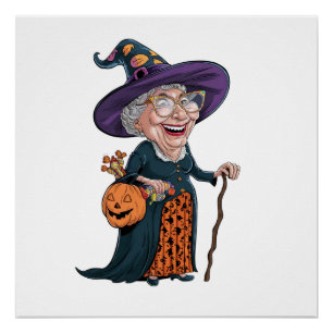 Pôster Cartoon Engraçado Vovó e Halloween(2)