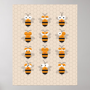 Poster Cartoon Fofo Abelha Divertida Colmeia