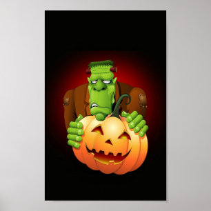 Pôster Cartoon Frankenstein Monster com Pumpkin