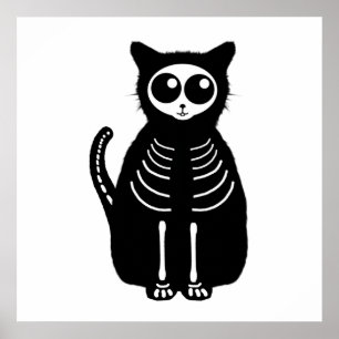 Pôster Cartoon Gato Skeleton de Halloween