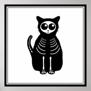 Poster Cartoon Gato Skeleton de Halloween