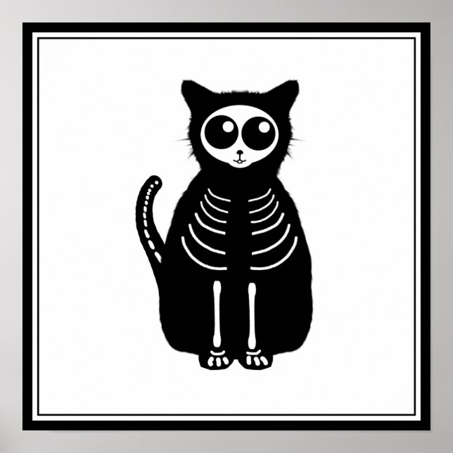 Poster Cartoon Gato Skeleton de Halloween (Frente)
