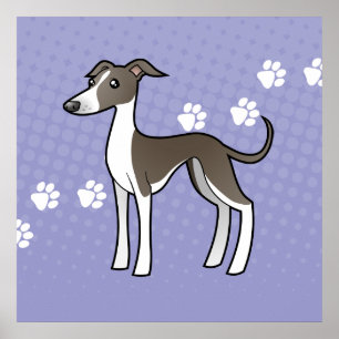 Poster Cartoon Greyhound / Whippet / Italiano Greyhound