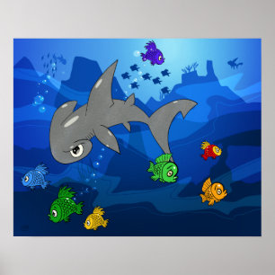 Poster Cartoon Hammerhead Shark
