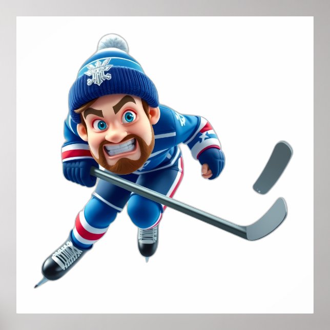 Poster Cartoon Hockey Player Skating with Intense Express (Frente)