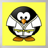 Cartoon Judo Penguin Yellow Background