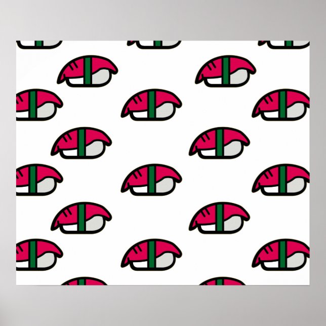 Poster Cartoon Kawaii Sushi, Arroz de Peixe e Algas Marin (Frente)