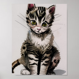 Poster Cartoon kitten gatinhos vozes cinzas listradas