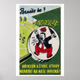 Poster Cartoon Man Shouting Czechoslovakia Mid-Century