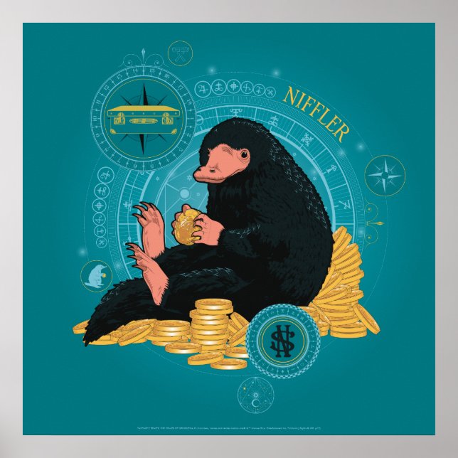 Poster Cartoon NIFFLER™ com moedas Douradas (Frente)