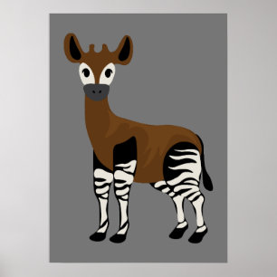 Poster Cartoon Okapi, Animais Majestosos Okapi, Amantes O