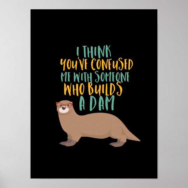 Poster Cartoon Otter Engraçado Confuso com Dam Beaver (Frente)