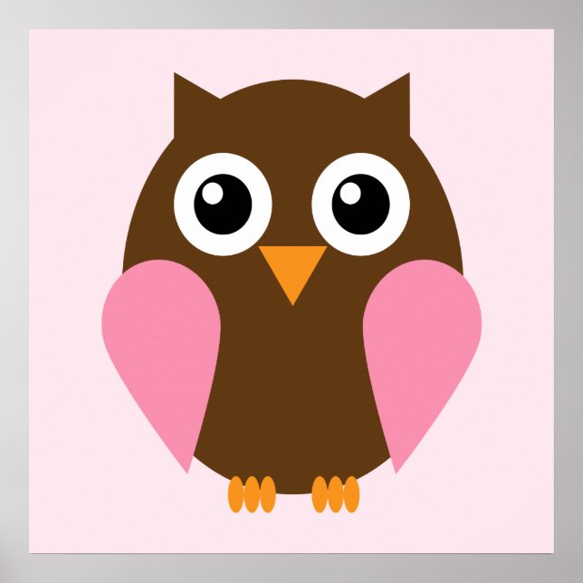Poster Cartoon Owl Children's Wall Art {Pink} (Frente)
