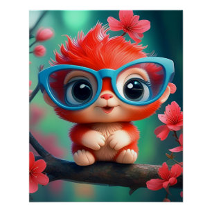 Pôster Cartoon Panda Rosa No Ramo