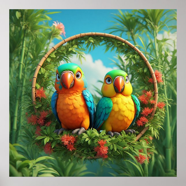 Poster Cartoon Parrots Coloridos (Frente)