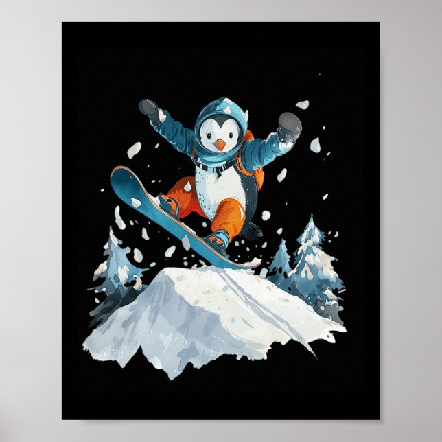 Poster Cartoon Penguin Snowboard Adventure Winter (Frente)