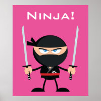 Cartoon Pink Ninja Warrior With Two Katana