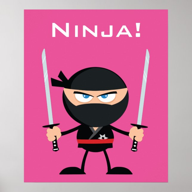 Poster Cartoon Pink Ninja Warrior With Two Katana (Frente)