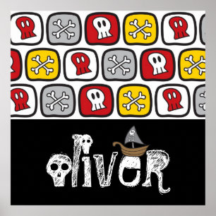 Poster Cartoon Pirate Ship Skulls Ossos Divertidos Rapaze