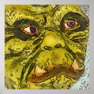 Poster Cartoon Preto Monstro da Tartaruga Cerrante
