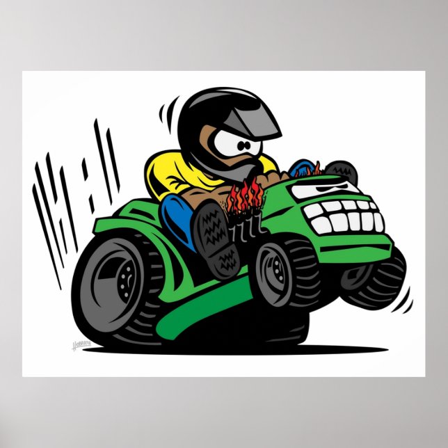 Poster Cartoon Riding Lawnmower Trator (Frente)