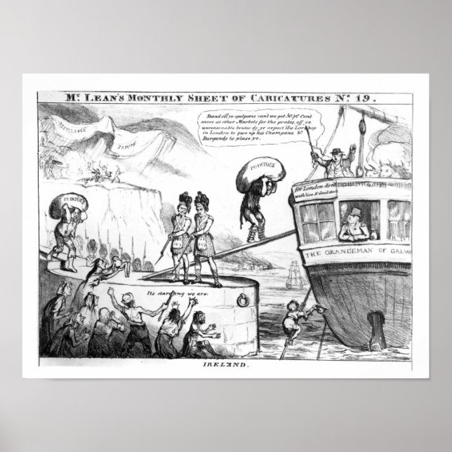 Pôster Cartoon satírico sobre o Estado da Irlanda (Frente)