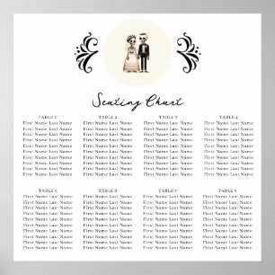 Poster Cartoon Skeleton Bride + Groom Whimsical Seating