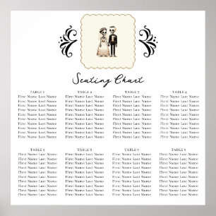 Poster Cartoon Skeleton Bride + Groom Whimsical Seating