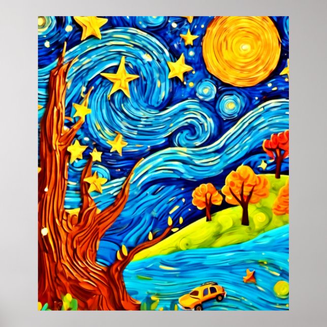 Poster Cartoon Starry Night: Surrealismo Inspirou Arte (Frente)