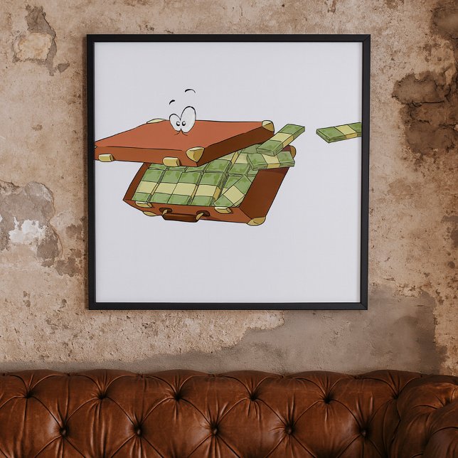 Poster Cartoon Suitcase Cheio de Money Cash Bundles (Criador carregado)