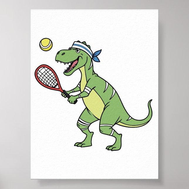 Poster  Cartoon T-Rex Playing Tennis Wall Art Decor (Frente)