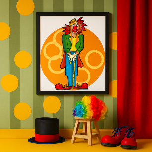 Poster Cartoon Whimsical Palhaço com Cores Brilhantes