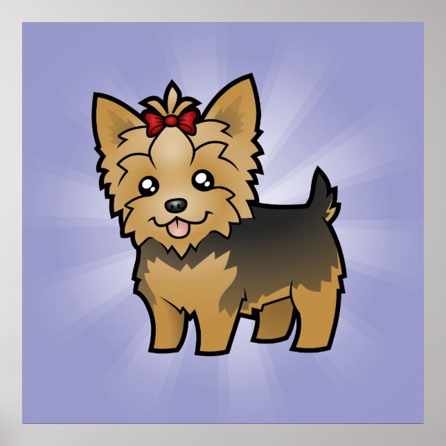 Poster Cartoon Yorkshire Terrier (cabelo curto com arco) (Frente)