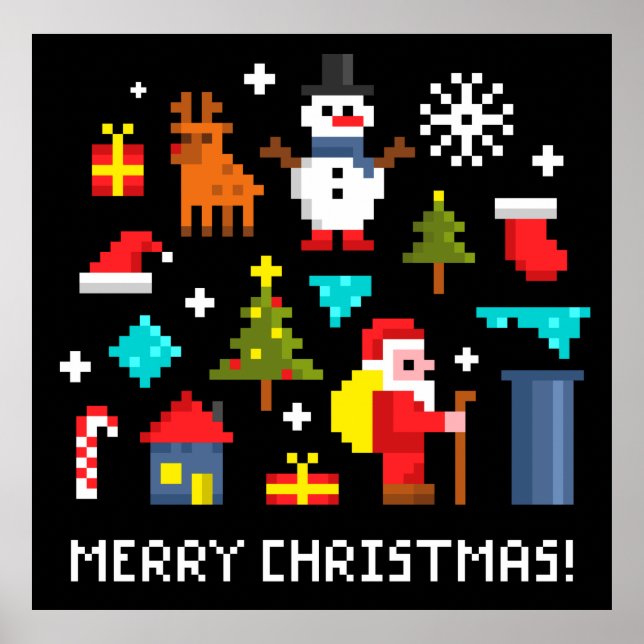 Poster Cartoons de pixel Feliz de Natal (Frente)