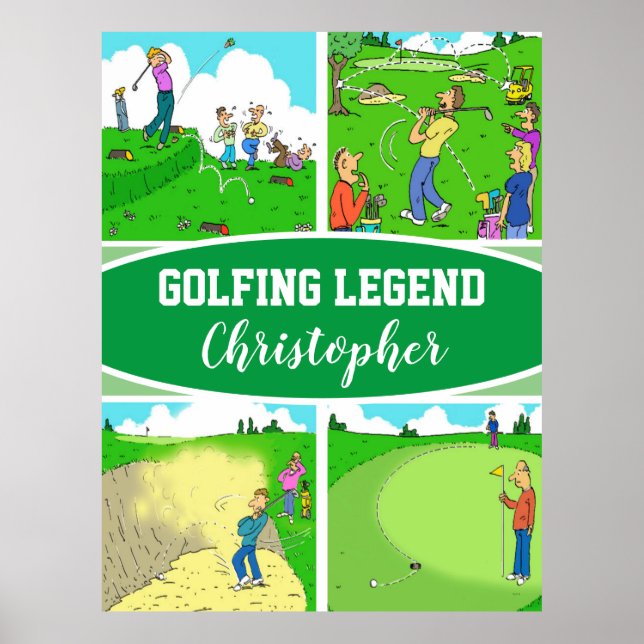 Poster Cartoons divertidos para uma lenda de golfe (Frente)