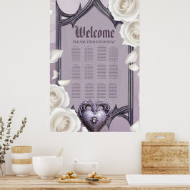 Poster Cartucho com rosas brancas e cardíacas