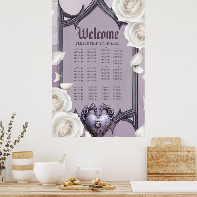 Poster Cartucho com rosas brancas e cardíacas (Cozinha)