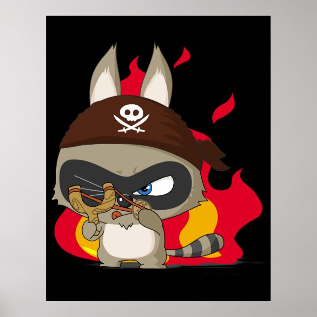 Pôster Cartum de cartografia engraçada de raccoon pirata  (Frente)